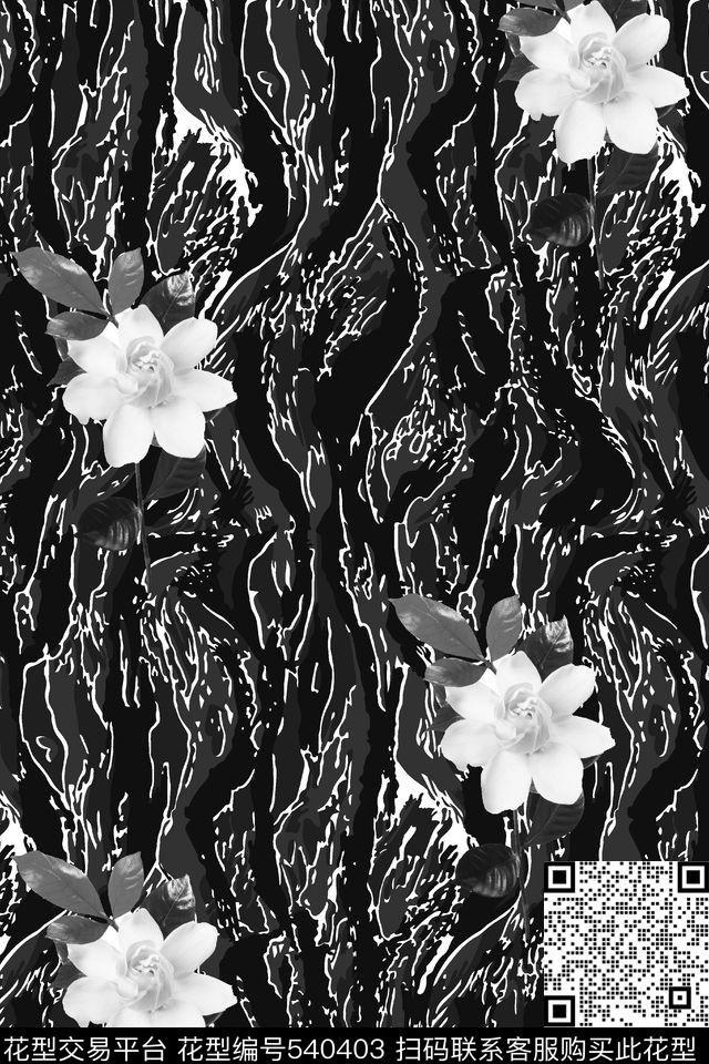 抽象迷彩花卉数码印花华亿平台下载（图片编号: 540403） - 瓦栏（Walan）