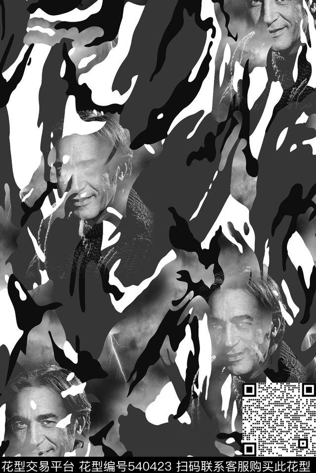 抽象迷彩纹理人物头像数码印花华亿平台下载（图片编号: 540423） - 瓦栏（Walan）