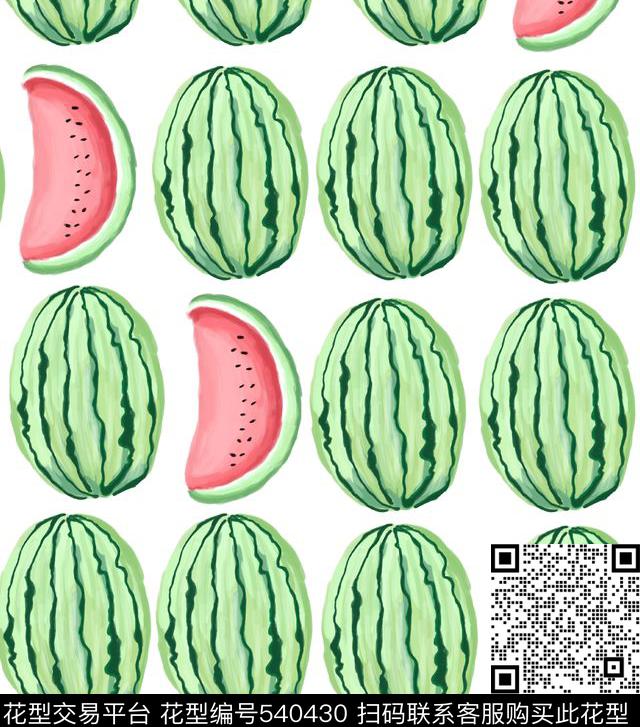 手绘风格手绘、水彩、西瓜、水果西瓜数码印花华亿平台下载（图片编号: 540430） - 瓦栏（Walan）