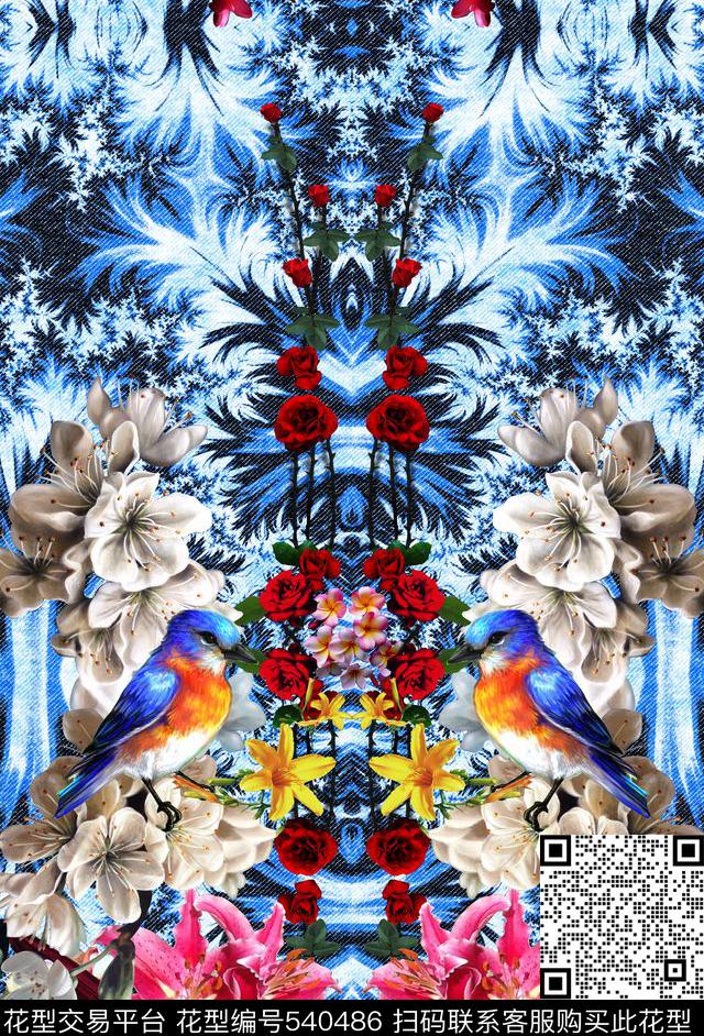 欧式花纹花会鸟数码印花华亿平台下载（图片编号: 540486） - 瓦栏（Walan）