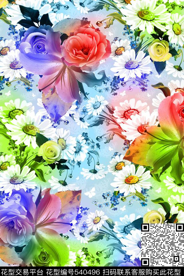休闲小清新葵花花卉葵花花卉数码印花华亿平台下载（图片编号: 540496） - 瓦栏（Walan）
