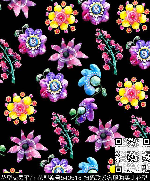 田园森女风手绘花卉手绘系列传统印花华亿平台下载（图片编号: 540513） - 瓦栏（Walan）