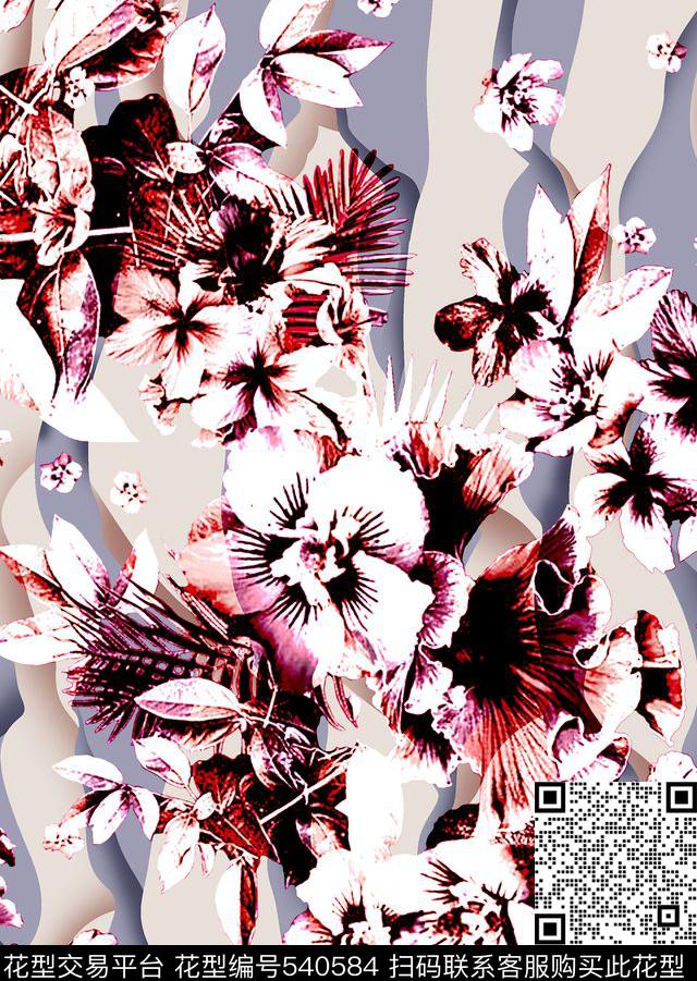 服装设计几何条纹花卉数码印花数码印花华亿平台下载（图片编号: 540584） - 瓦栏（Walan）