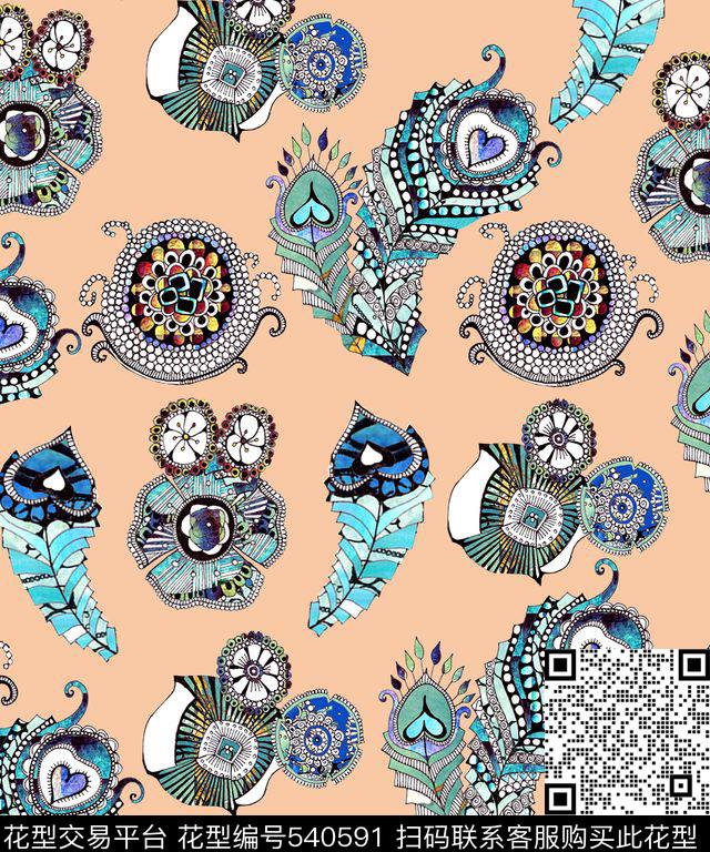 民族花卉田园森女风艺术花卉传统印花华亿平台下载（图片编号: 540591） - 瓦栏（Walan）
