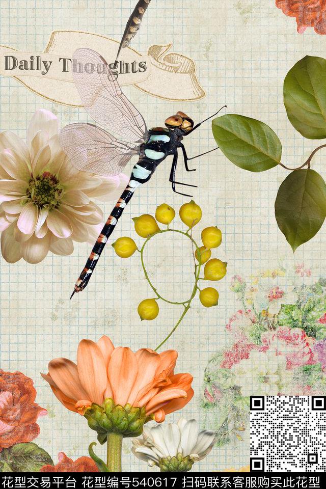 小清新复古笔记本油画花卉油画鸟树叶昆虫精美T恤定位图案数码印花华亿平台下载（图片编号: 540617） - 瓦栏（Walan）