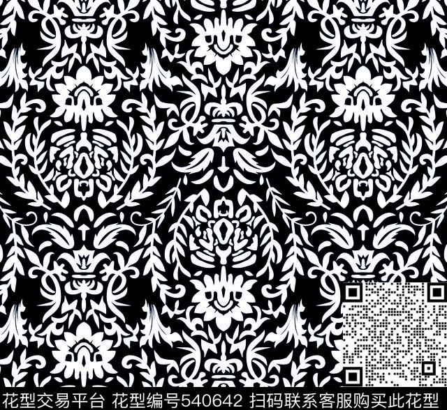 复古黑白黑白花传统印花华亿平台下载（图片编号: 540642） - 瓦栏（Walan）