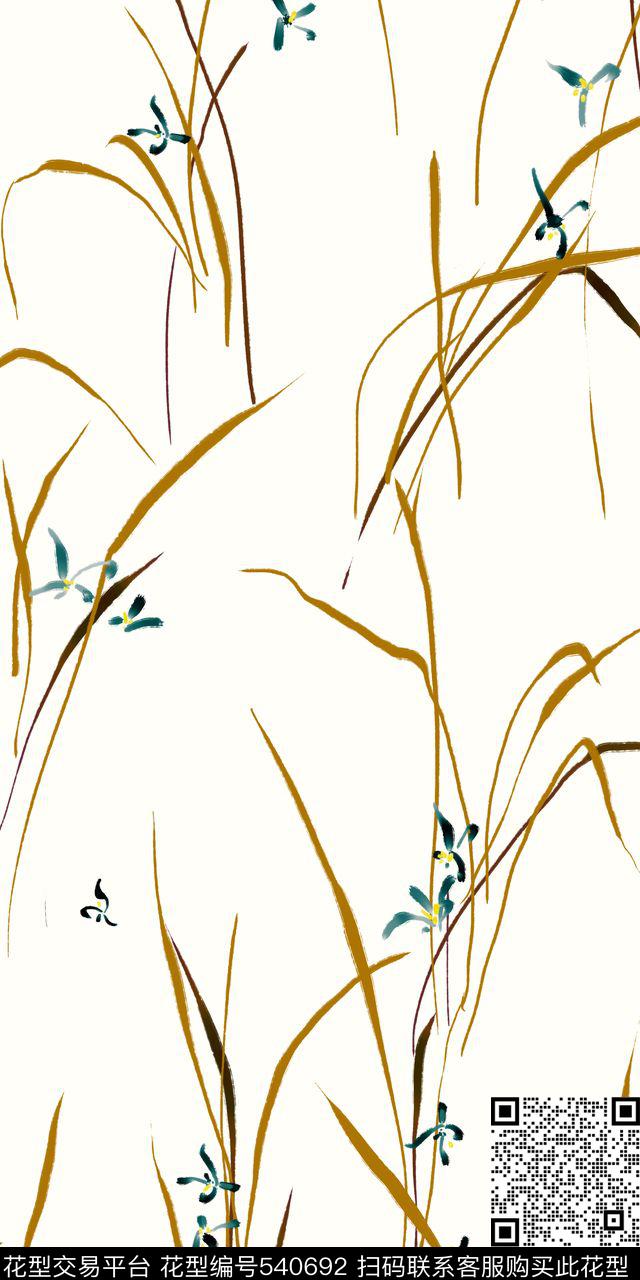 时尚中国风手绘兰花草女装传统印花华亿平台下载（图片编号: 540692） - 瓦栏（Walan）
