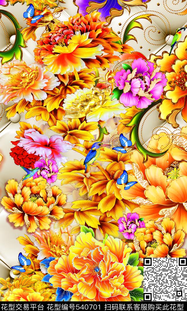 花卉鸟欧式数码印花华亿平台下载（图片编号: 540701） - 瓦栏（Walan）