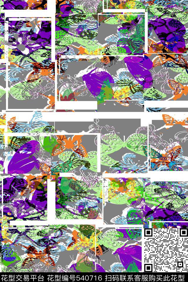 抽象几何风格化蝴蝶万花筒七彩色数码印花华亿平台下载（图片编号: 540716） - 瓦栏（Walan）