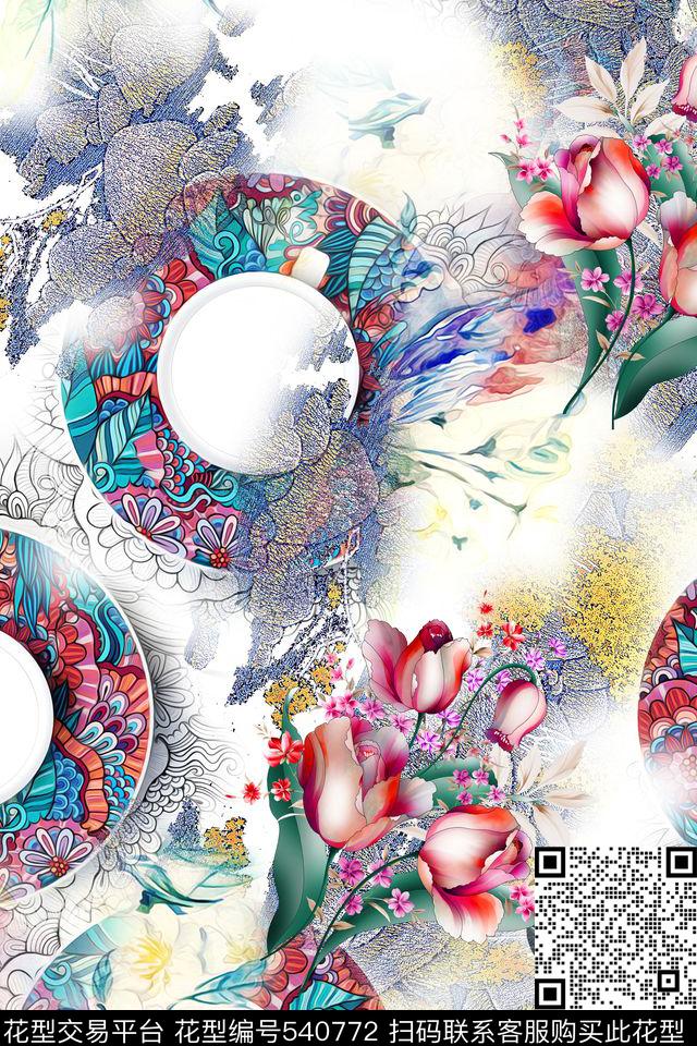 民族风花卉传统印花底纹数码印花华亿平台下载（图片编号: 540772） - 瓦栏（Walan）