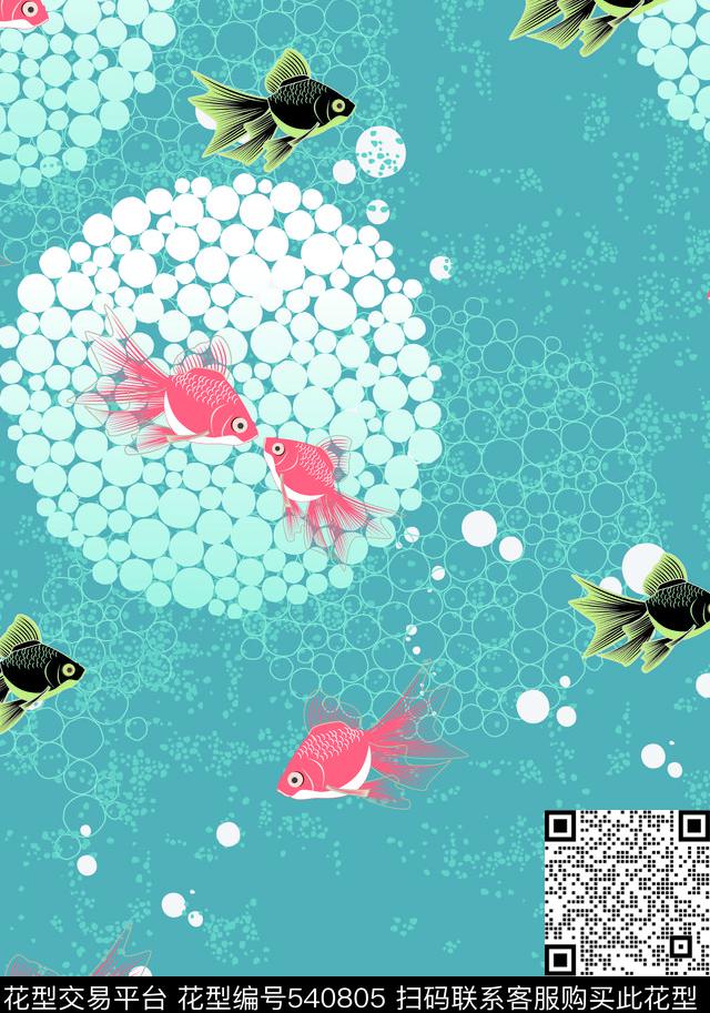 复古水泡、鱼传统印花华亿平台下载（图片编号: 540805） - 瓦栏（Walan）
