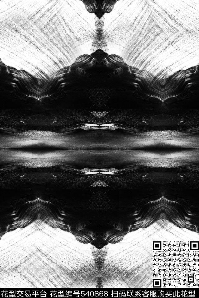 服装面料华亿平台黑白抽象油画线条休闲时尚抽象水彩黑白素雅欧美流行数码印花华亿平台下载（图片编号: 540868） - 瓦栏（Walan）