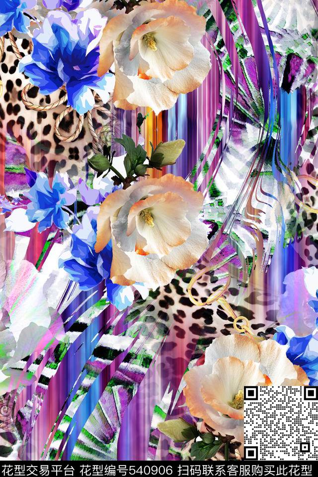 欧式大气花卉抽象动物质感数码印花华亿平台下载（图片编号: 540906） - 瓦栏（Walan）