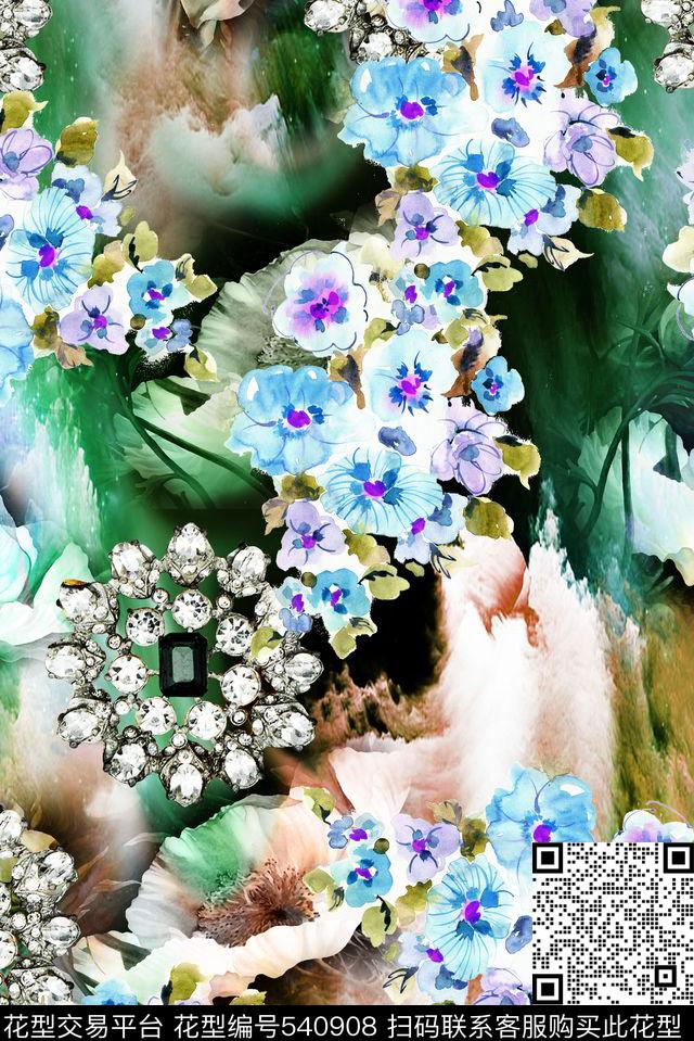 欧式风抽象珠宝清新大气数码印花华亿平台下载（图片编号: 540908） - 瓦栏（Walan）