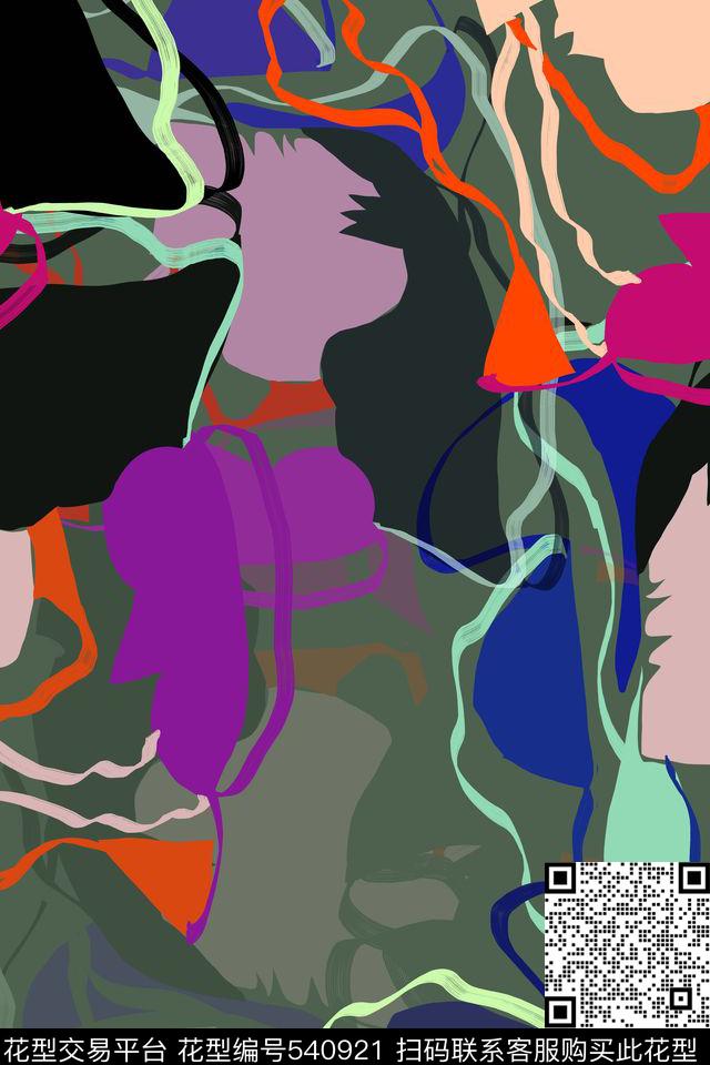 时尚抽象色彩数码印花华亿平台下载（图片编号: 540921） - 瓦栏（Walan）