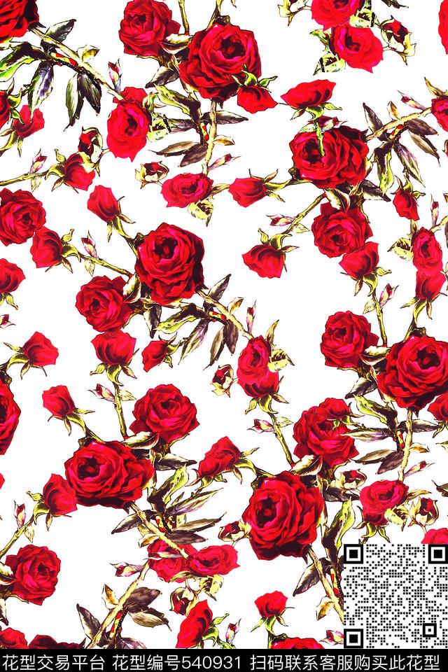 复古花卉复古油画玫瑰花四方连续女士连衣裙大牌女装数码印花华亿平台下载（图片编号: 540931） - 瓦栏（Walan）