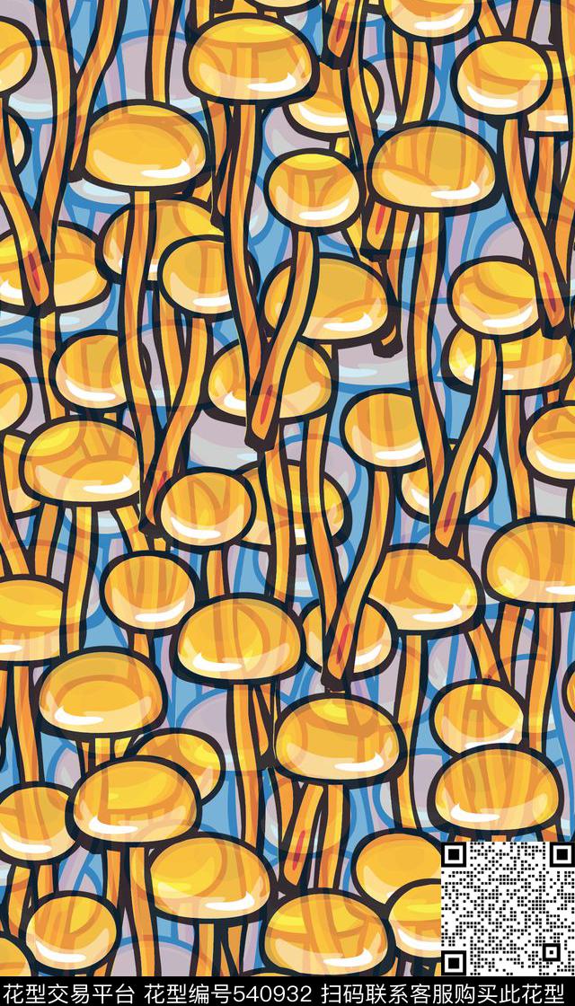 抽象蘑菇清新传统印花华亿平台下载（图片编号: 540932） - 瓦栏（Walan）