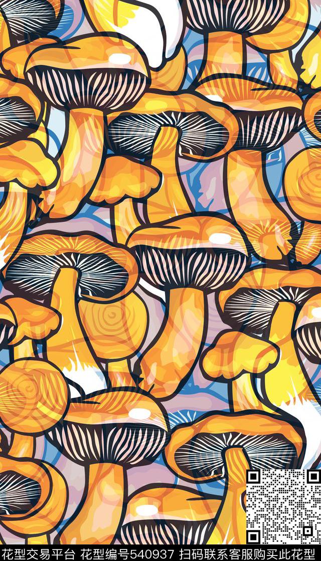 抽象蘑菇清新传统印花华亿平台下载（图片编号: 540937） - 瓦栏（Walan）
