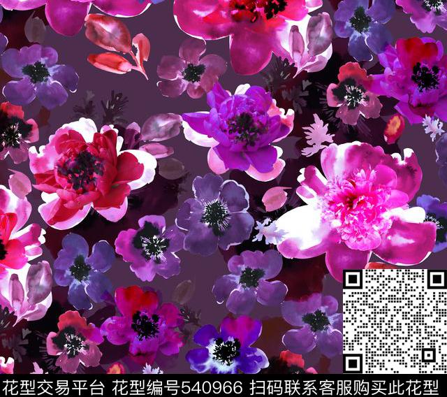 抽象花朵花卉数码印花华亿平台下载（图片编号: 540966） - 瓦栏（Walan）