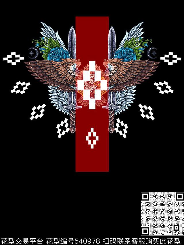 MarceloBurlon羽毛翅膀图腾十字架数码印花华亿平台下载（图片编号: 540978） - 瓦栏（Walan）
