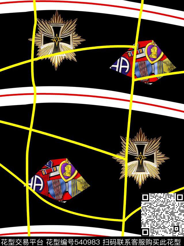 时尚条纹军功勋章数码印花华亿平台下载（图片编号: 540983） - 瓦栏（Walan）