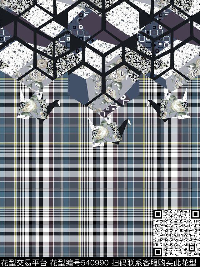 抽象几何拼块男装格子数码印花华亿平台下载（图片编号: 540990） - 瓦栏（Walan）