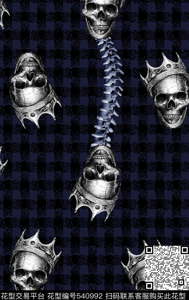 抽象皇冠骷髅头纹理格子数码印花华亿平台下载（图片编号: 540992） - 瓦栏（Walan）