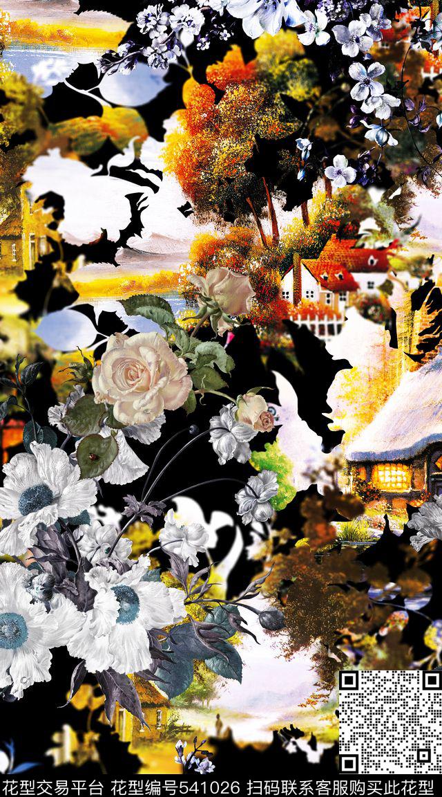 风景剪影局部数码印花华亿平台下载（图片编号: 541026） - 瓦栏（Walan）