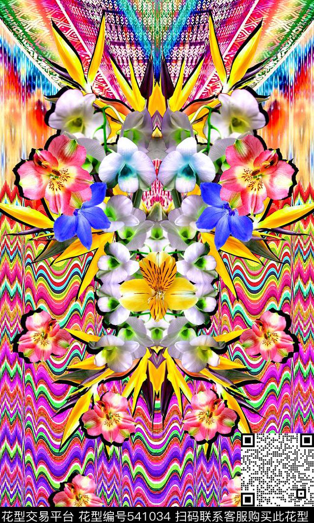 时尚花卉兰花数码印花华亿平台下载（图片编号: 541034） - 瓦栏（Walan）