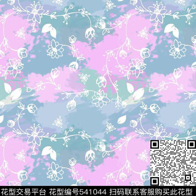 花朵水彩滕蔓传统印花华亿平台下载（图片编号: 541044） - 瓦栏（Walan）
