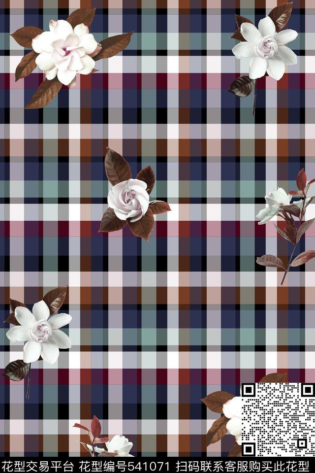 抽象格子花卉数码印花华亿平台下载（图片编号: 541071） - 瓦栏（Walan）