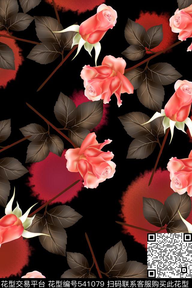 花卉玫瑰花女装数码印花华亿平台下载（图片编号: 541079） - 瓦栏（Walan）