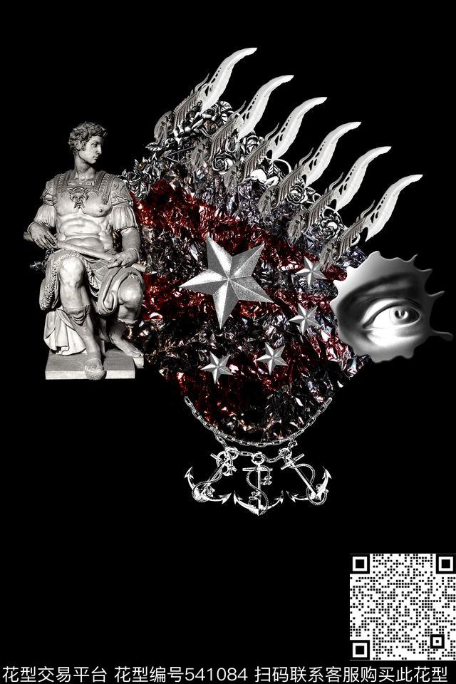 潮流时尚金属质感石膏眼睛五角星数码印花华亿平台下载（图片编号: 541084） - 瓦栏（Walan）
