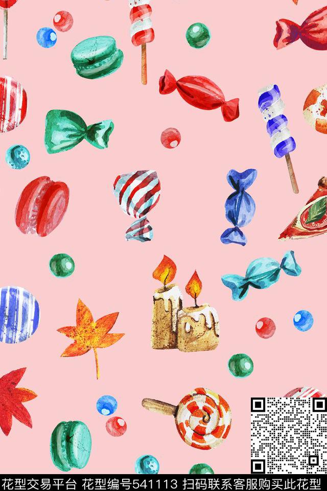 卡通手绘水彩糖果趣味数码印花华亿平台下载（图片编号: 541113） - 瓦栏（Walan）