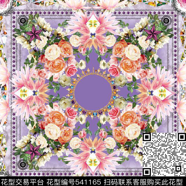 花卉女装方巾数码印花华亿平台下载（图片编号: 541165） - 瓦栏（Walan）