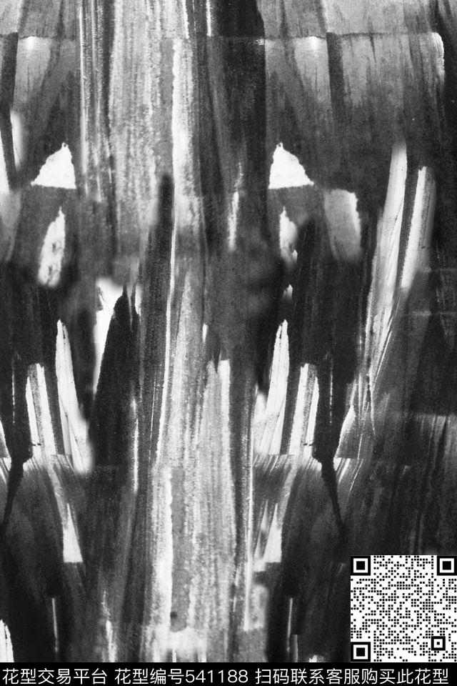 手绘抽象笔刷男装数码印花华亿平台下载（图片编号: 541188） - 瓦栏（Walan）