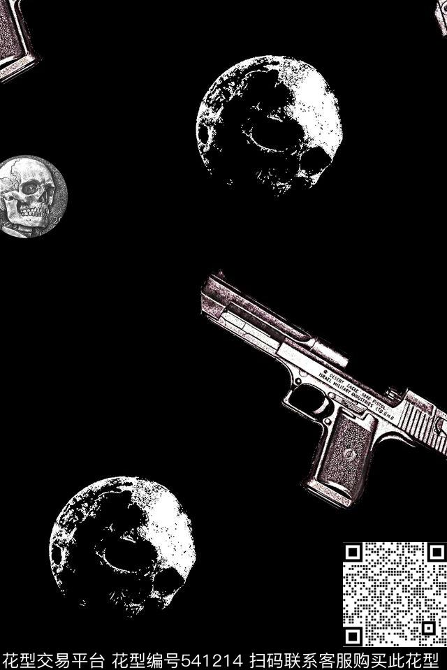 时尚骷髅头手枪数码印花华亿平台下载（图片编号: 541214） - 瓦栏（Walan）