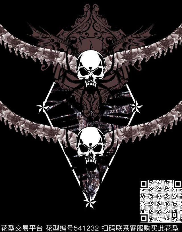 抽象蜘蛛人骷髅头数码印花华亿平台下载（图片编号: 541232） - 瓦栏（Walan）