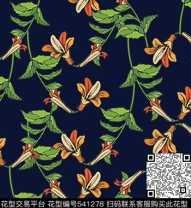 数码华亿平台花卉大牌风数码印花华亿平台下载（图片编号: 541278） - 瓦栏（Walan）