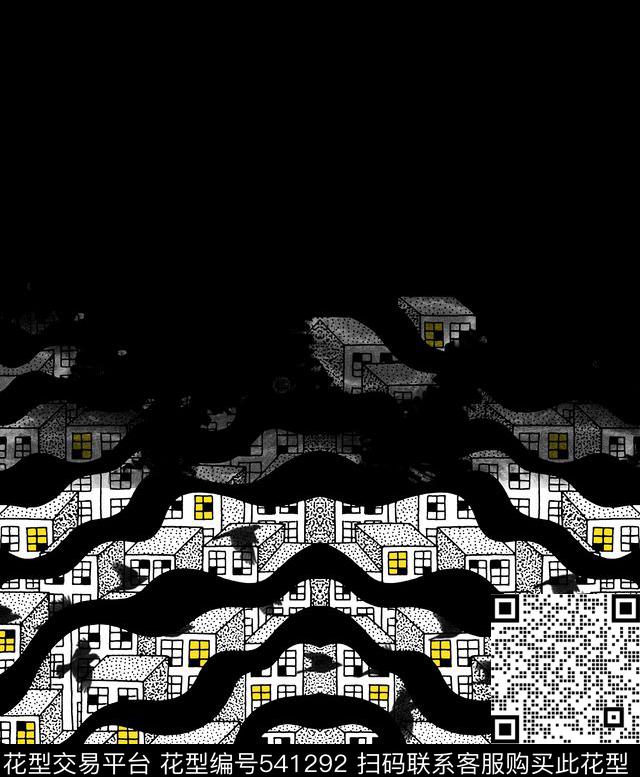 抽象城市灯景数码印花华亿平台下载（图片编号: 541292） - 瓦栏（Walan）