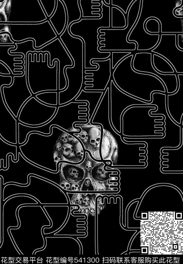 抽象艺术线条纹理骷髅头数码印花华亿平台下载（图片编号: 541300） - 瓦栏（Walan）