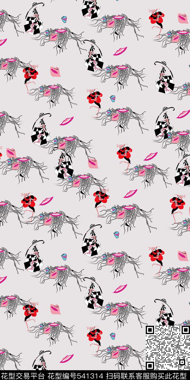 抽象线条人物传统印花华亿平台下载（图片编号: 541314） - 瓦栏（Walan）