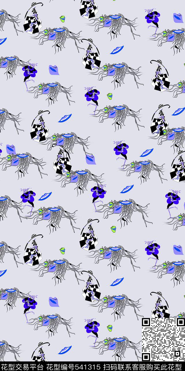 抽象线条人物传统印花华亿平台下载（图片编号: 541315） - 瓦栏（Walan）