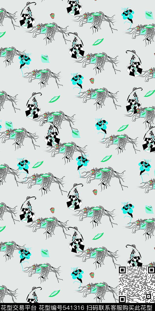 抽象线条人物传统印花华亿平台下载（图片编号: 541316） - 瓦栏（Walan）