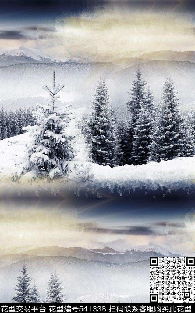 抽象雪松风景山石纹理数码印花华亿平台下载（图片编号: 541338） - 瓦栏（Walan）
