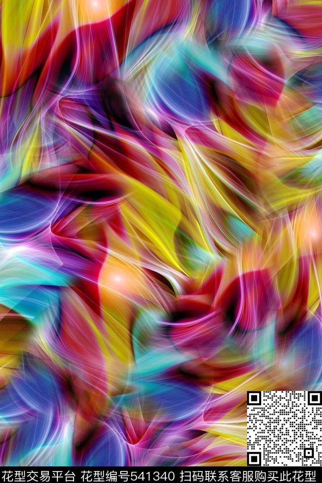 抽象炫彩几何线条雪纺华亿平台数码印花华亿平台下载（图片编号: 541340） - 瓦栏（Walan）