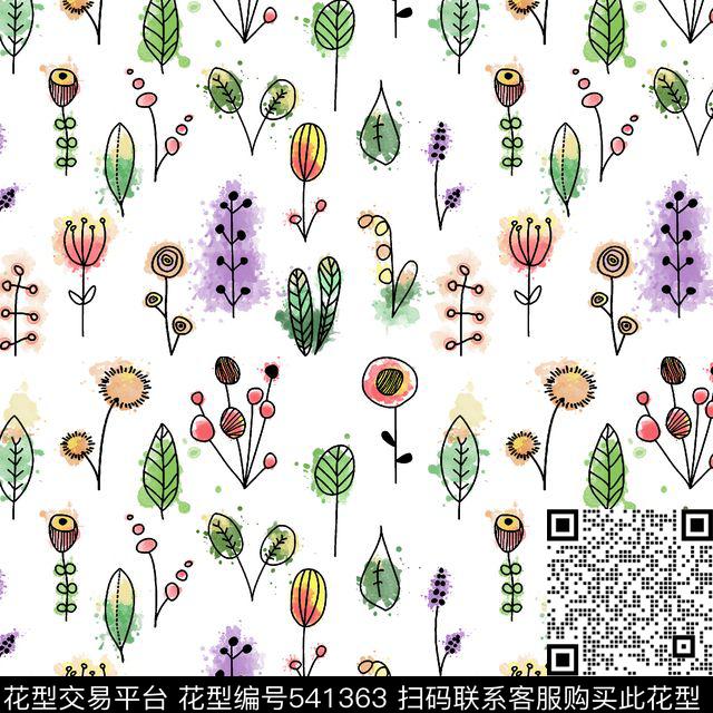 清新水彩田园传统印花华亿平台下载（图片编号: 541363） - 瓦栏（Walan）