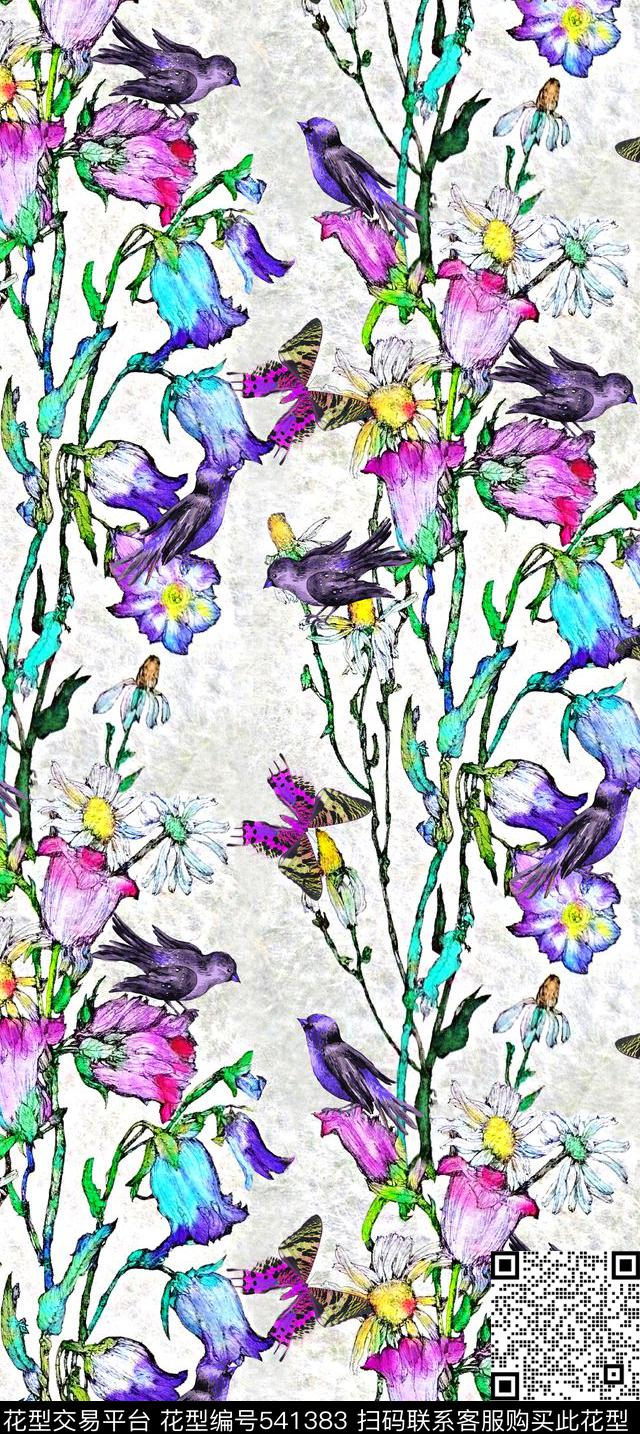手绘花鸟动物花鸟数码印花华亿平台下载（图片编号: 541383） - 瓦栏（Walan）