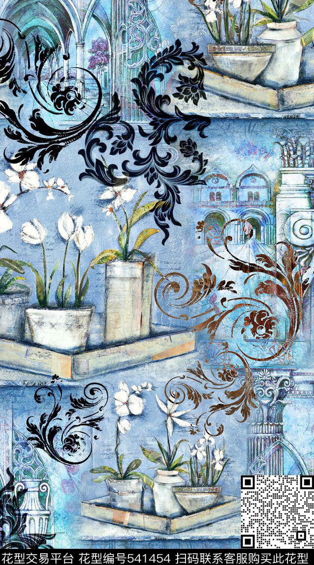 复古欧式牛仔数码印花华亿平台下载（图片编号: 541454） - 瓦栏（Walan）