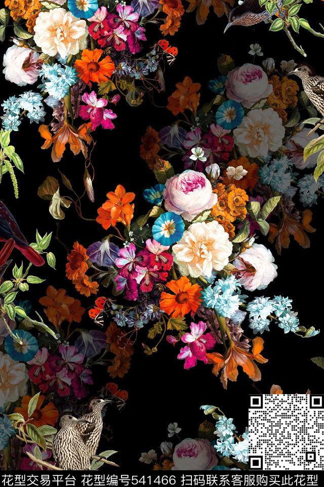 花卉小鸟层次数码印花华亿平台下载（图片编号: 541466） - 瓦栏（Walan）
